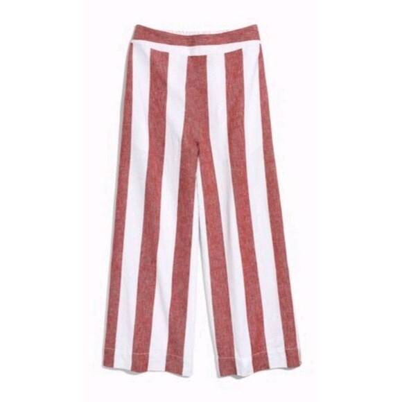 Madewell Pants SM Linen Huston PullOn Wide-Leg Striped Cropped Pants Rust /White - Picture 2 of 11